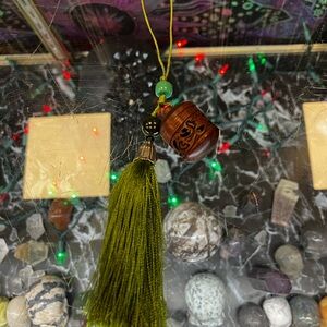 Green Tassel with Brown Wooden Bead